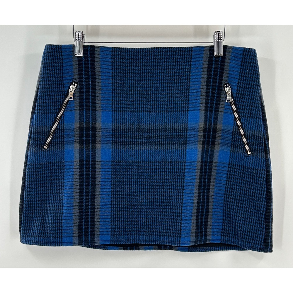 Gap Womens Blue Plaid Wool‎ Blend Mini Skirt Size 12 Zipper Detail A-Line